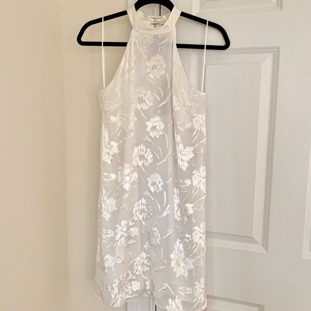 Elie Tahari High Neck White Silk Mini Dress